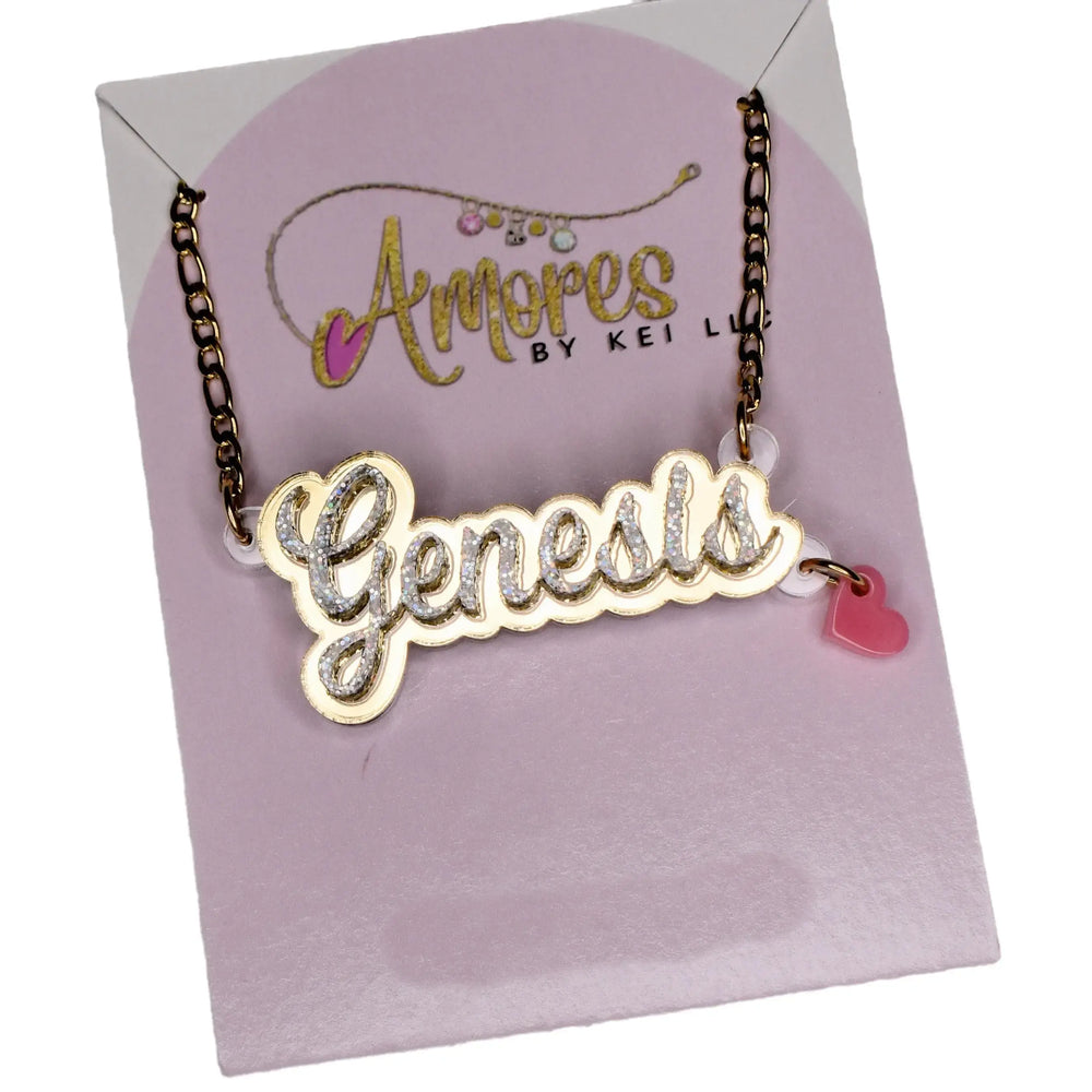 Layered Laser Cut Acrylic Name Necklace with Personalized Custom Design up to 8 letters with Stainless Steel Chain- Unisex Jewelry