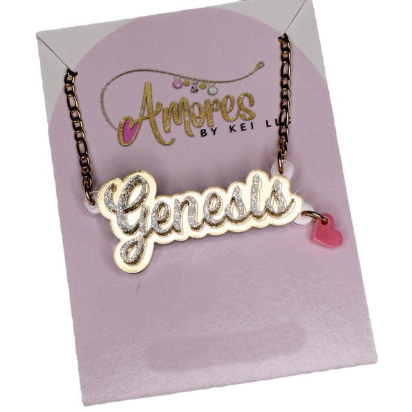 Layered Laser Cut Acrylic Name Necklace with Personalized Custom Design up to 8 letters with Stainless Steel Chain- Unisex Jewelry