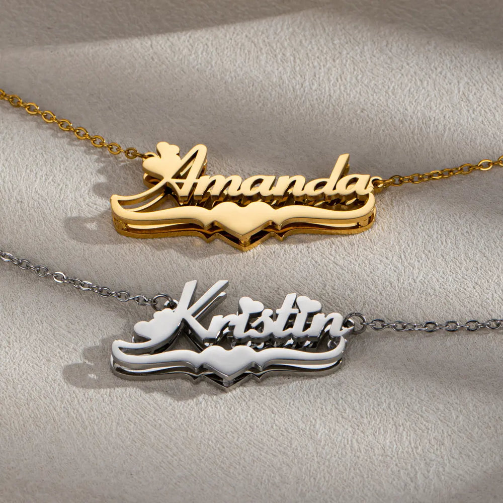 AS965 Personalized Double-layer Heart Name Necklace, Stainless Steel Exclusive Custom Gift Holiday Gift for Men and Women