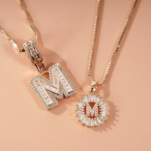MINDEKA Jewelry 2 Pack Initial Letter Pendant Necklaces 14K Gold Plated Adjustable Chain 17-19'' for Women Valentine's Day Anniversary Jewelry Set