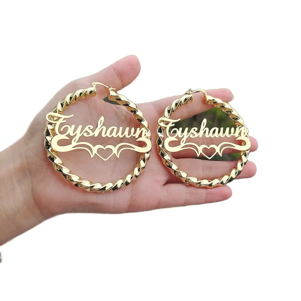 Custom Nameplate Twist Hoop Earrings