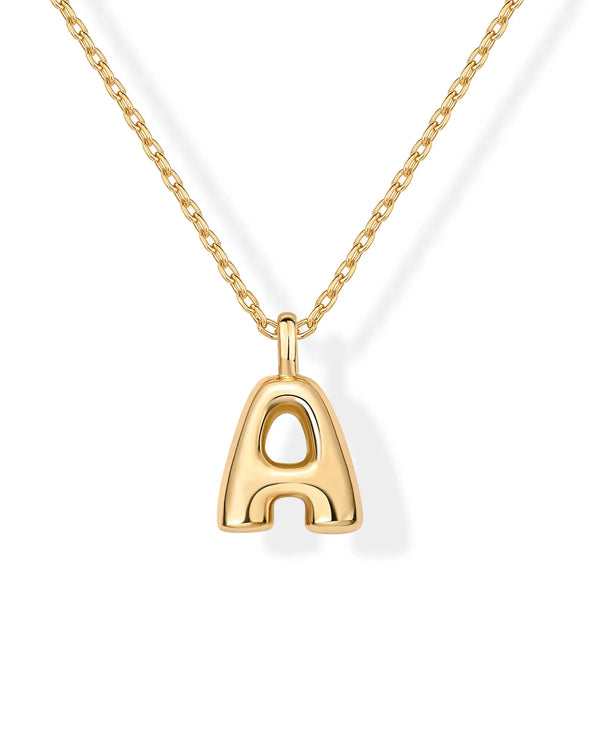 PAVOI 14K Gold Plated Dainty Chunky Bubble Initial Letter Pendant Necklace for Women