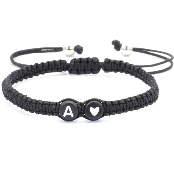 Women's Handmade Initial Letter Heart Charm Adjustable Customizable Bracelet