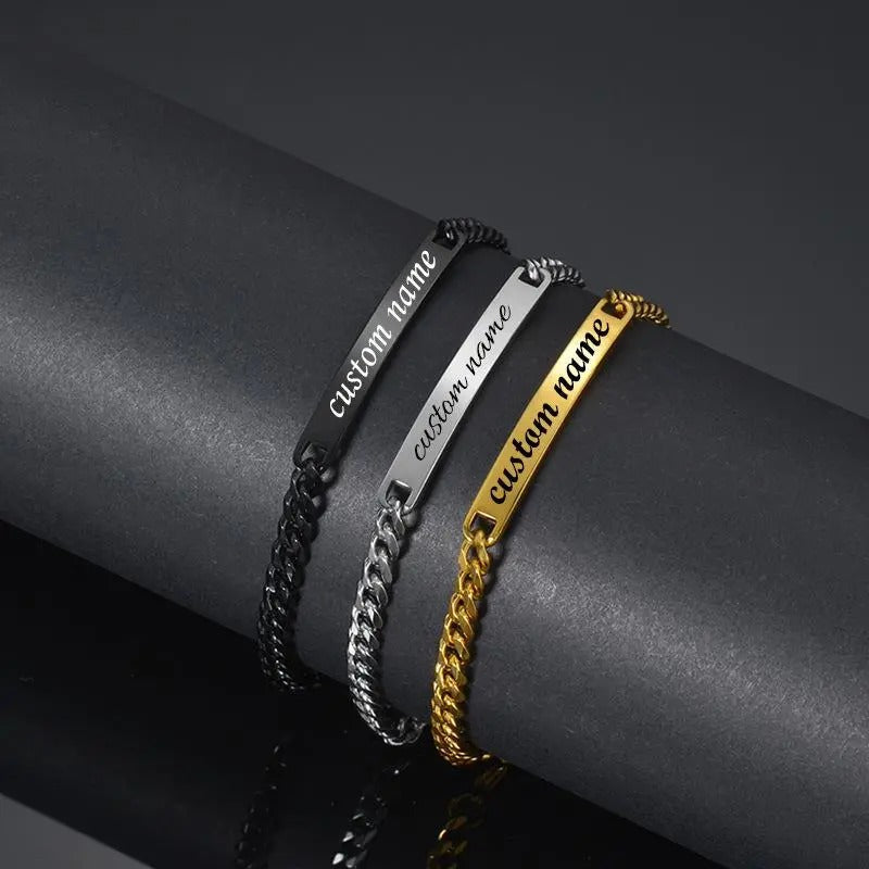 SFL-B822 Fashion All-Match NK Chain Cuban Link Chain Lettering Customizable Bracelet Stainless Steel Curved Bracelet Personalized Creative Gift Men For Mother's Day