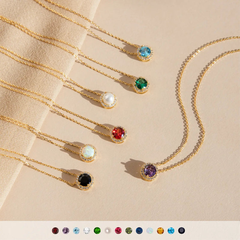 Halo Birthstone Necklace by Caitlyn Minimalist