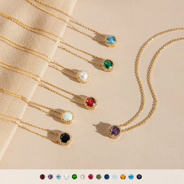 Halo Birthstone Necklace by Caitlyn Minimalist