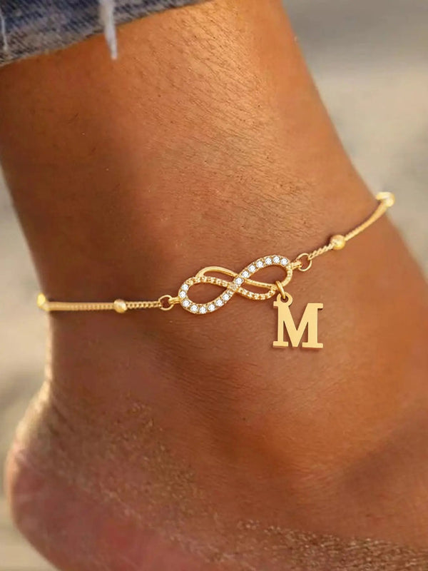 Women's Stainless Steel Anklet, Personalized Fashionable Infinite Symbol Initial Letter Design, Casual All-Season Foot Jewelry, Trendy Jewelry, Fashionable Accessory