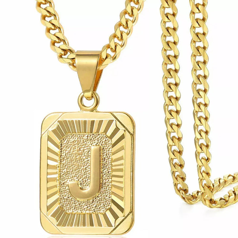 18-Gold Plated Square Initial Necklace