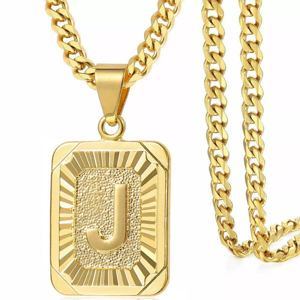 18-Gold Plated Square Initial Necklace