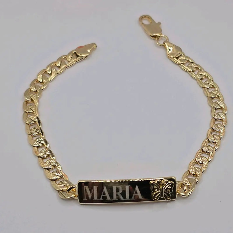 Butterfly ID BRACELET Cuban link style gold-plated 8"inches ENGRAVING AVAILABLE leave a note with your name women