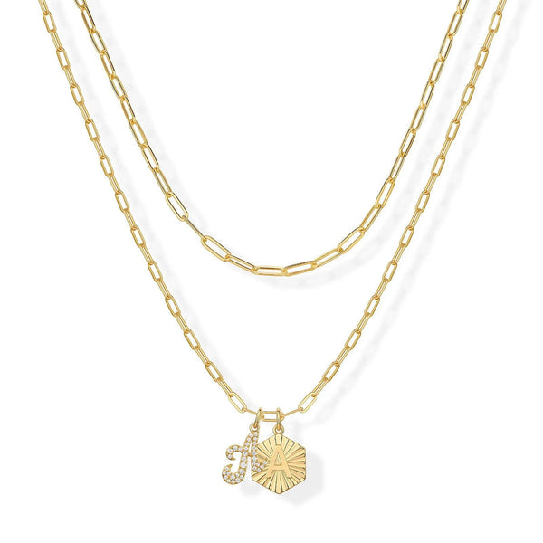 PAVOI 14K Gold Plated Initial Letter Pendant Layered Necklace for Women