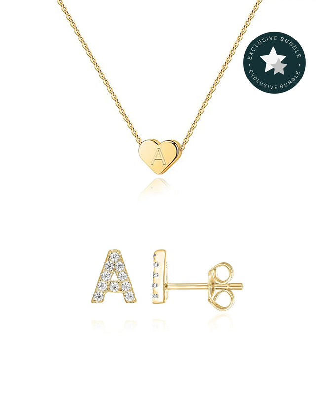 PAVOI 14K Gold Plated Personalized Initial Jewelry Set for Women