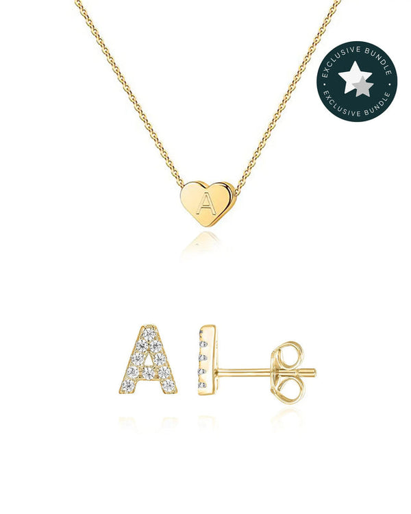 PAVOI 14K Gold Plated Personalized Initial Jewelry Set for Women