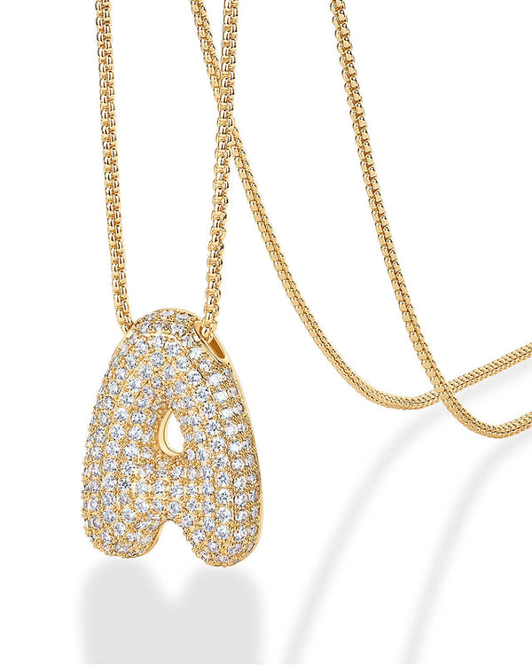 PAVOI 14K Gold Plated Bubble Letter Initial Necklaces for Women