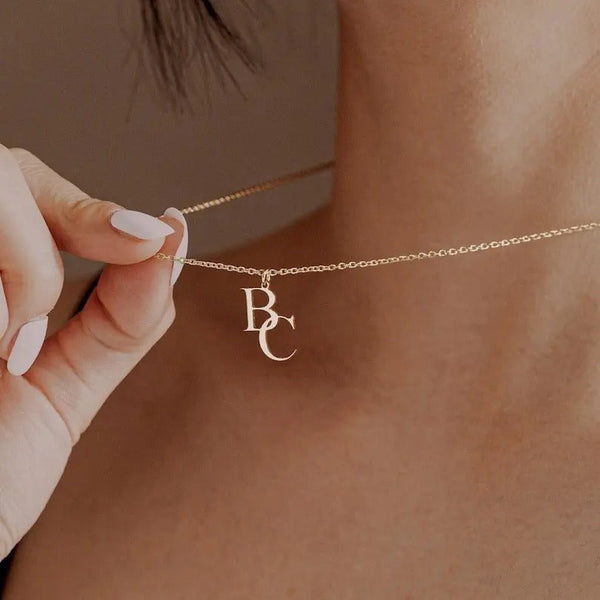 AS184 Custom Interlocking Initial Necklace, Combined initials Gold Couple Monogram Pendant, Personalized His and Hers Letter Jewelry