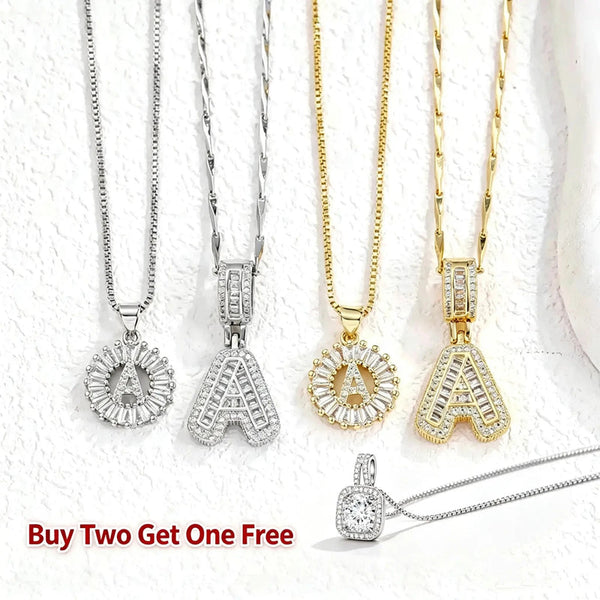 Women's 2-Piece Initial Letter Pendant Necklaces with Zircon Stones