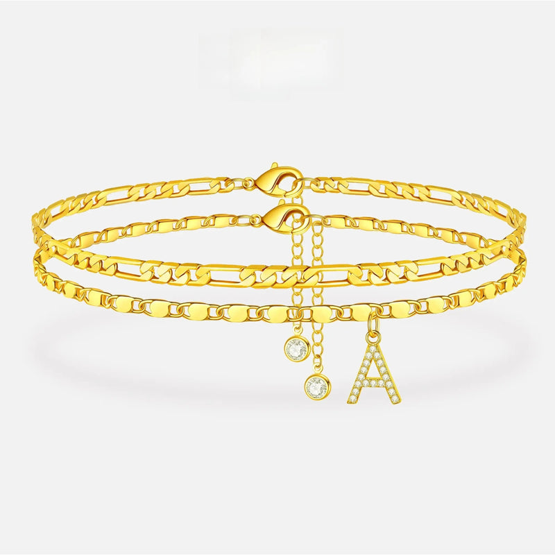 Women's Dainty Customized Letter Initial Pendant Anklet Set (A-Z)