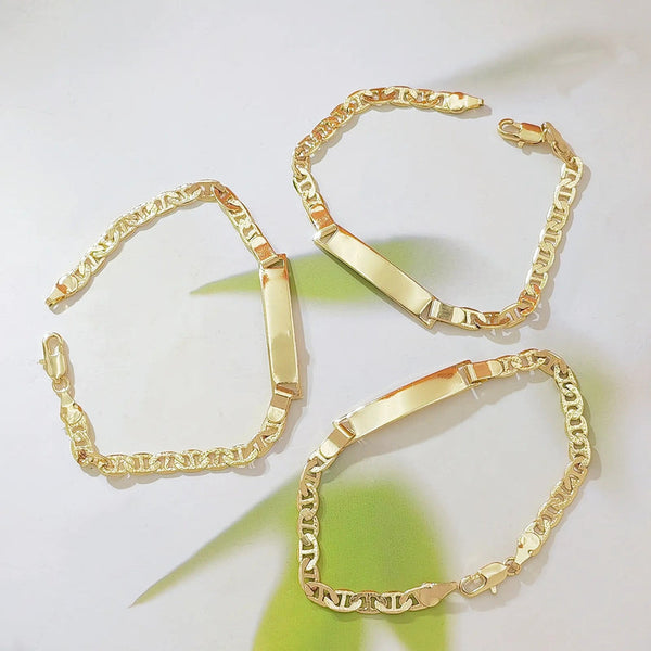 14K Gold Plated Engraved Mariner Chain ID Bar Bracelet, Blank Custom Nameplate Wrist Bracelet, Hypoallergenic Stainless Steel Personalized Jewelry for Women & Men