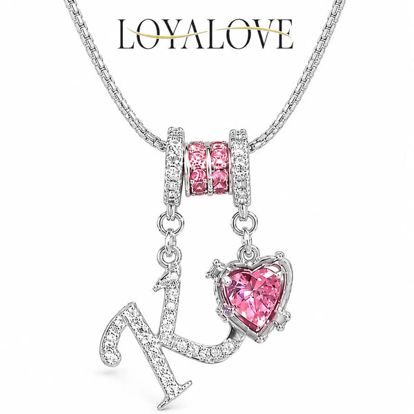 Loyalove Women's Personalized 925 Silver-Plated 3-Layer A-Z Initial Choker Necklace, Dainty Adjustable Box Chain with Blush Pink Heart Cubic Zirconia, 925 Jewelry, GF Gift, Fashion Accessory for Women, Personalized Necklace