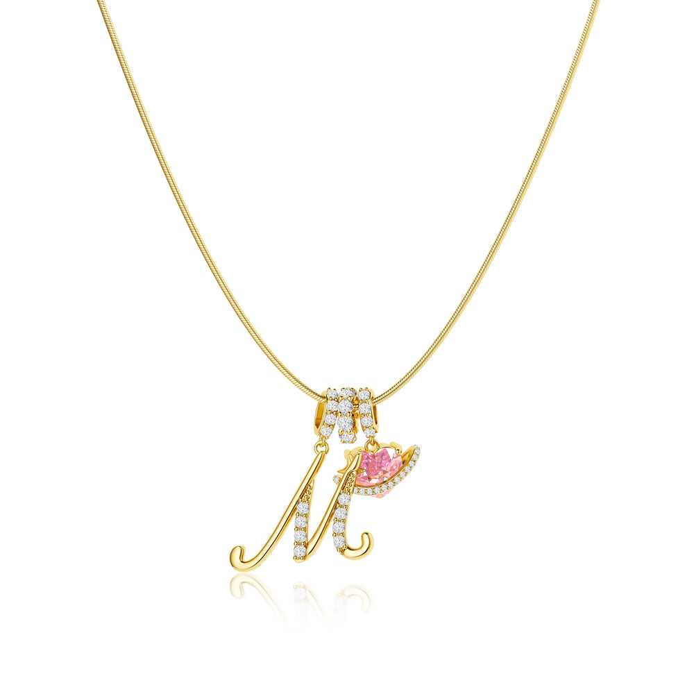 Tewiky 14K Gold Plated 3 Layering Initial A Z Letter Pendant Necklaces for Women Snake Chain Choker Pink Heart Zircon Adjustable Length Necklace Jewelry For Mother's Day gifts
