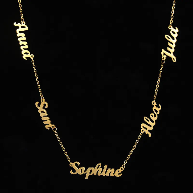 AS520  Multiple Names Custom Cut Necklace Personalized Gift Stainless Steel Letter Necklace Family Mothering Sunday  Gold Silver Color For Mother's Day