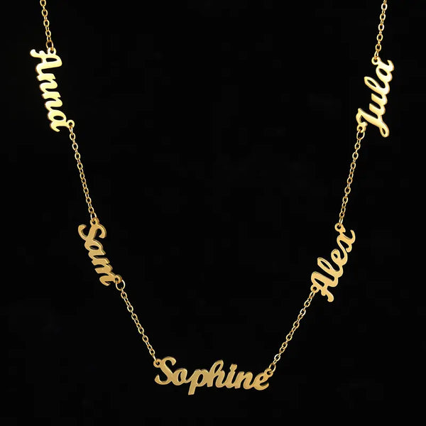 AS520  Multiple Names Custom Cut Necklace Personalized Gift Stainless Steel Letter Necklace Family Mothering Sunday  Gold Silver Color For Mother's Day