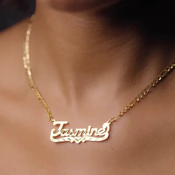 [Tres Colori] Diamond Cut Name Necklace Personalized Custom Name Pendant Necklace with Figaro Chain Minimalist Personalized Jewelry for Women & Men Daily Wear Fashion Gift