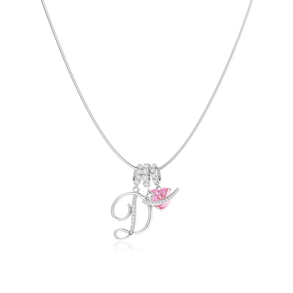 TEWIKY 3 Layered Initial Necklace for Women, 925 Sterling Silver Pendant with Pink Heart Zircon, Adjustable Snake Chain Choker, Personalized Letter Jewelry for Womens Gifts