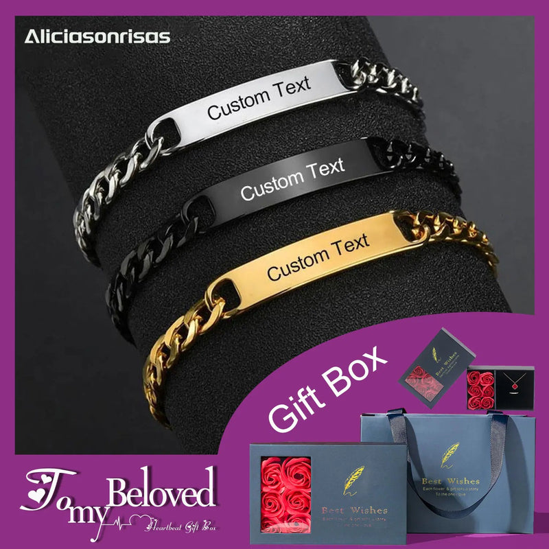 HZ-H-B02 Fashion Simple Laser Sculpture Customizable Bracelet Stainless Steel Curved Brand Three-Color Bracelet Creative Gift for Men and Women