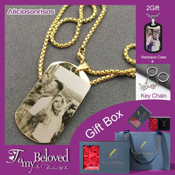 (Send Photo and Text to us by Message) Customized Stainless Steel Necklace Photo Text Personalized Engraving Dog Tag Stunning Gift AS002