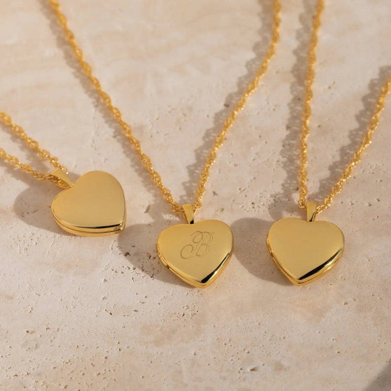 Initial Heart Locket Necklace by Caitlyn Minimalist