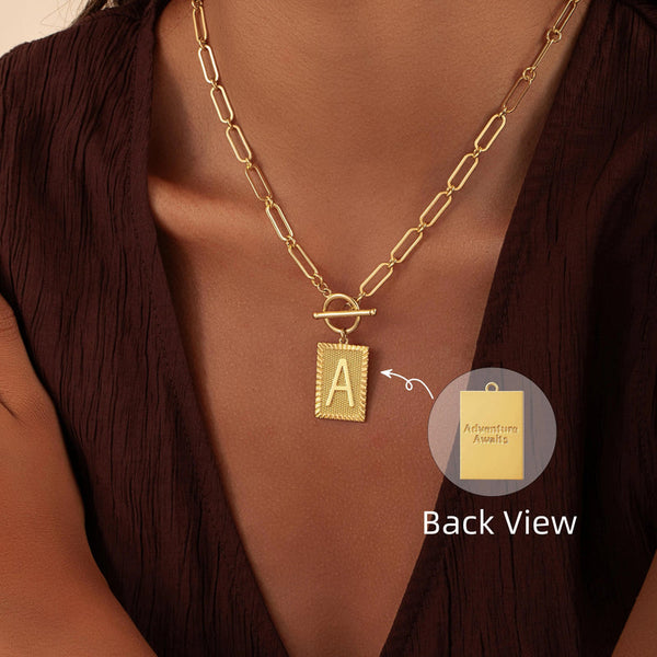 TEWIKY Reversible A Z Initial Necklace 14K Gold Plated OT Clasp Paperclip Chain Hidden Meaning Pendant for Easter & Mother's Day Gift