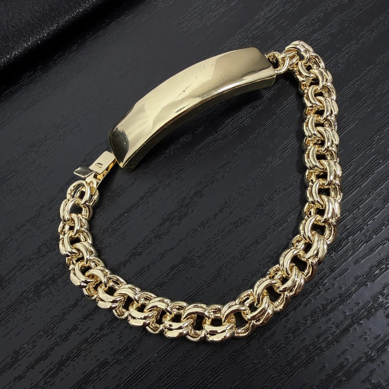 14K Gold-Plated Cuban Chain Bracelet Trendy Style Chino Link Esclava Engravement Customize