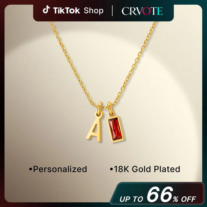 [2026 New Arrival] CRVOTE Women's 18K Gold-Plated Initial Letter Birthstone Necklace