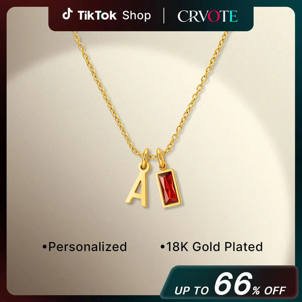 [2026 New Arrival] CRVOTE Women's 18K Gold-Plated Initial Letter Birthstone Necklace