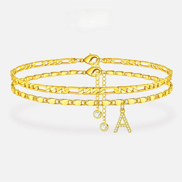 Women's Dainty Customized Letter Initial Pendant Anklet Set (A-Z)