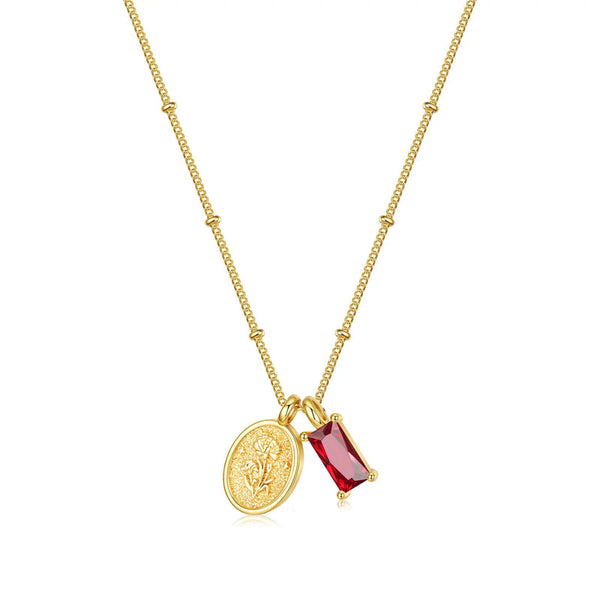 Turandoss Personalized Birthstone & Birth Flower Pendant Necklace for Women, 14K Gold Plated Dainty Floral Pendant Chain, 16in Chain with 2.5in Extender, Non Tarnish Waterproof Jewelry for Women