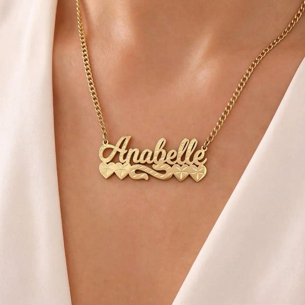 AS615 Personalized Custom Name Necklace Bottom Streamer with 4 Heart-shaped Birthday Gifts Holiday Gifts